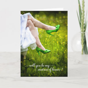 Will You Be My Matron of Honour Green Wedding Shoe Card