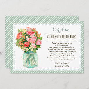 Will you be my Matron of Honour? Mason Jar Floral Invitation
