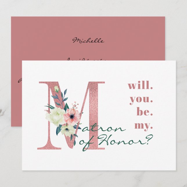 Will you be my Matron of Honour Pink Floral Letter Invitation (Front/Back)