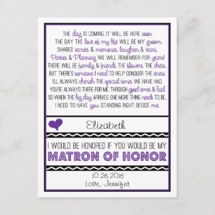 Will you be my Matron of Honour? Purp/Black Poem V Invitation