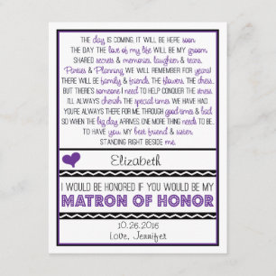 Will you be my Matron of Honour? Purple/Black Poem Invitation