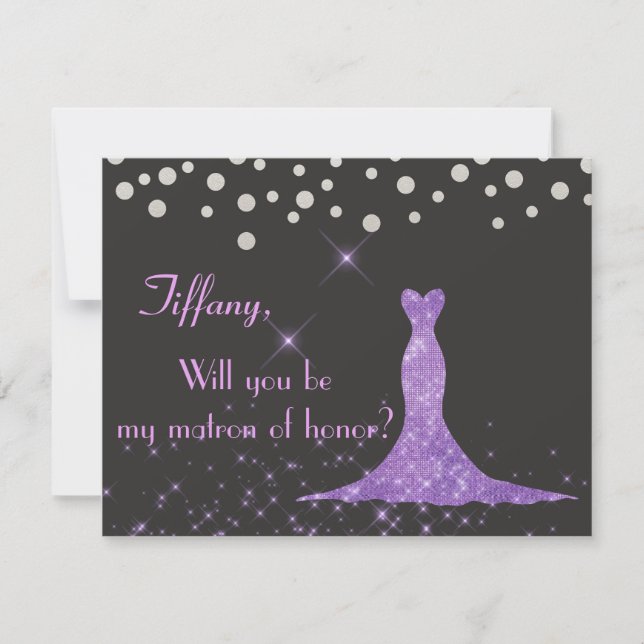 Will you be my matron of honour purple gown invitation (Front)