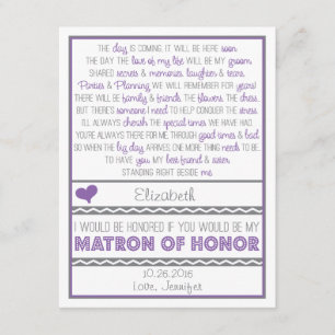 Will you be my Matron of Honour? Purple/Grey Poem Invitation