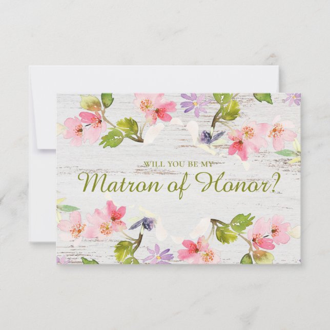 Will You Be My Matron of Honour Rustic Pink Floral (Front)