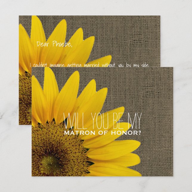 Will You Be My Matron of Honour Rustic Wedding Invitation (Front/Back)