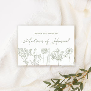 Will You Be My Matron of Honour Sage Boho Flowers