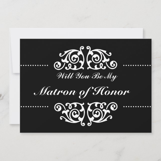 Will You Be My Matron of Honour Swirl Black & Whit Invitation (Front)