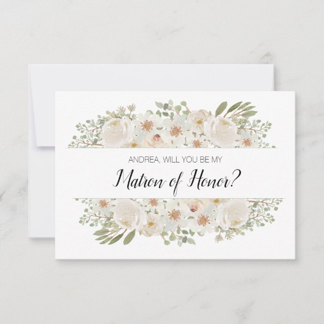 Will You Be My Matron of Honour White Floral Elega (Front)
