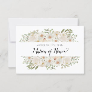 Will You Be My Matron of Honour White Floral Elega