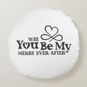Will You Be My Merry Ever After, Christmas Proposa Round Cushion
