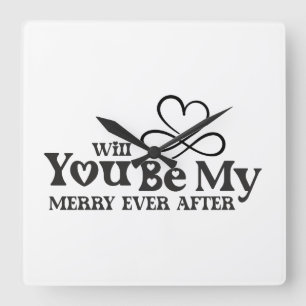 Will You Be My Merry Ever After, Christmas Proposa Square Wall Clock