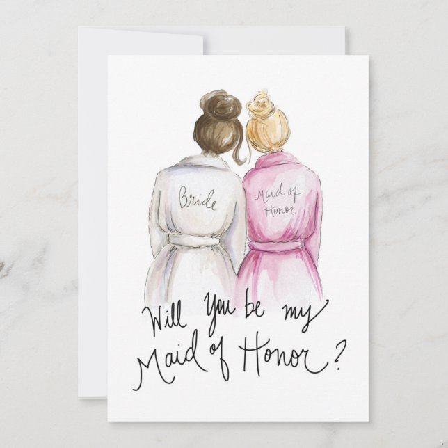 Will you be my MOH? Br Bun Bride Bl Bun Maid Thank You Card (Front)