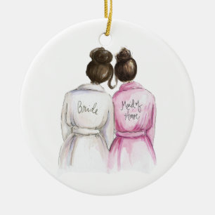 Will you be my MOH? Dk Br Bun Bride Dk Br Bun Maid Ceramic Tree Decoration