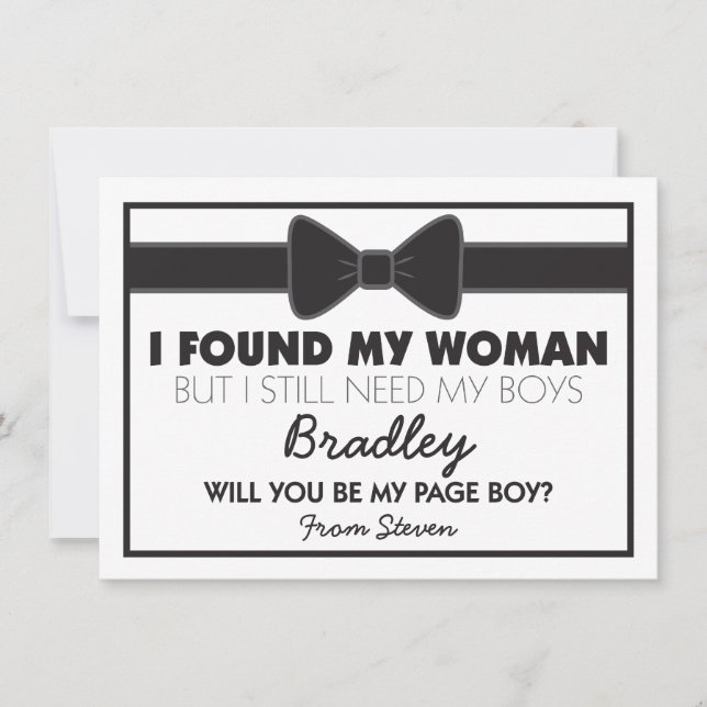 Will You Be My Page Boy Black/White Bow Tie Invitation (Front)