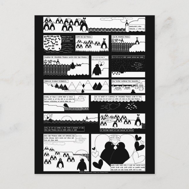 Will You Be My Penguin? Black BG Postcard (Front)