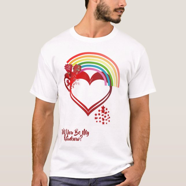 Will You Be My Rainbow Valentine Colourful Heart   T-Shirt (Front)