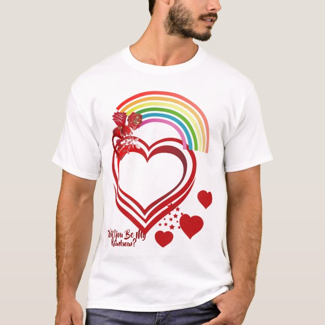 Will You Be My Rainbow Valentine Sweeping Hearts  T-Shirt (Front)