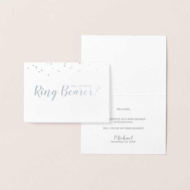 Will You Be My Ring Bearer? Confetti Silver Foil Card (Display)