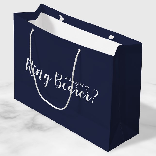 Will You Be My Ring Bearer? Modern Navy Blue Large Gift Bag (Creator Uploaded)