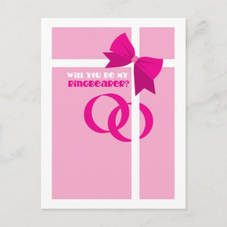 Will you be my ring bearer? pink bows invitation postcard