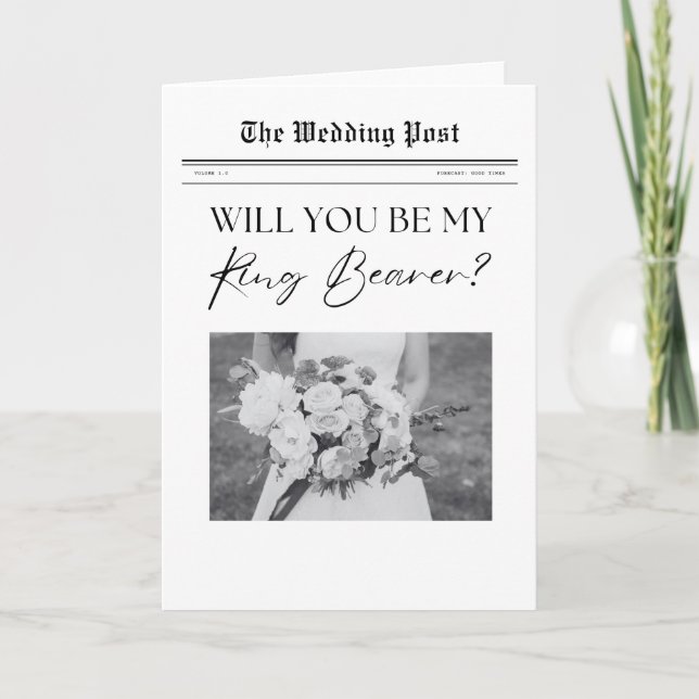 Will you be my Ring Bearer, simple Newspaper  Card (Front)