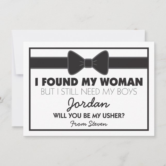 Will You Be My Usher Black/White Bow Tie Invitation (Front)