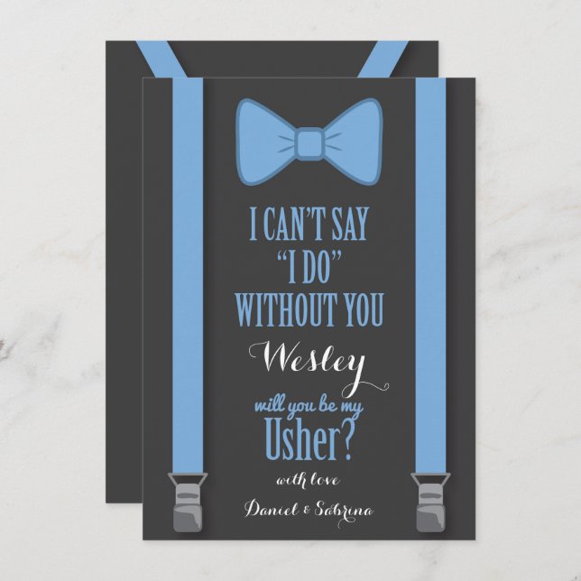 Will You Be My Usher - Blue Tie Braces Invitation (Front/Back)