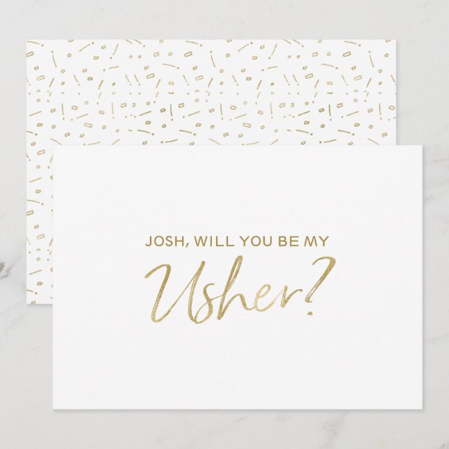 "Will you be my usher" | Gold Hand lettered Invitation (Front/Back)