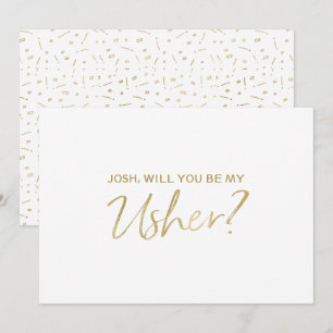 "Will you be my usher"   Gold Hand lettered Invitation