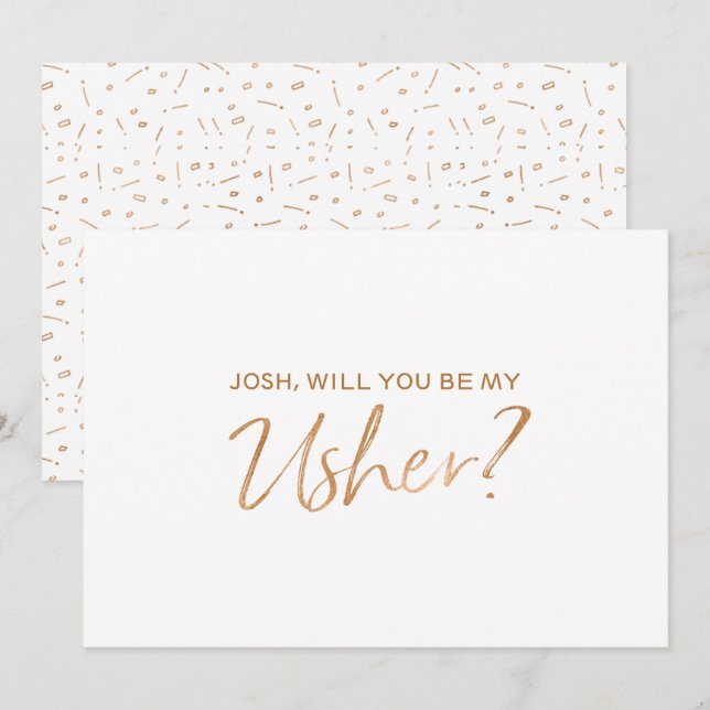 "Will you be my usher" | Gold Rose Hand lettered Invitation (Front/Back)