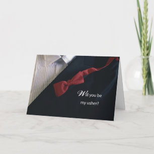 Will You Be My Usher Invitation with Red Tie Tux