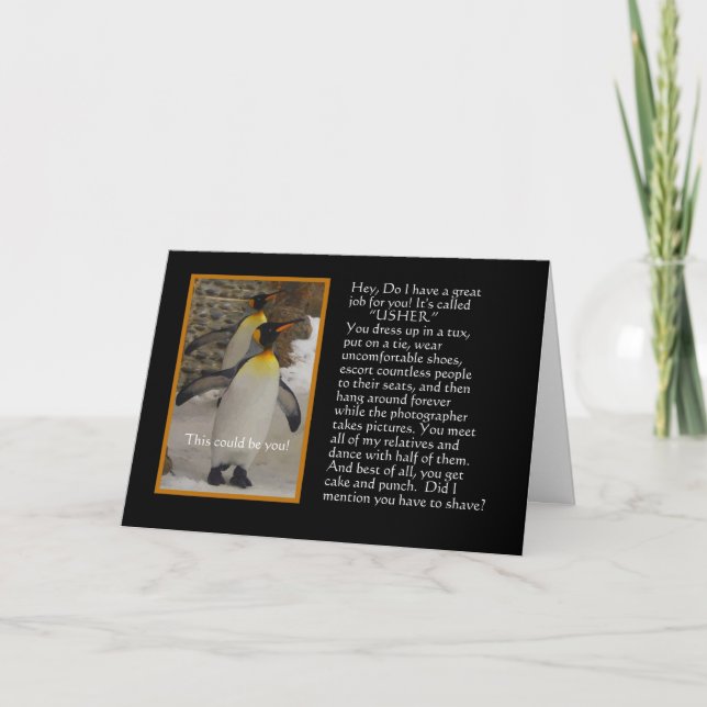 Will You Be My Usher? Penguin Humour Card (Front)