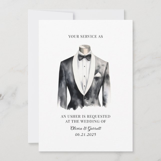 Will You Be My Usher Tuxedo Proposal Invitation (Front)
