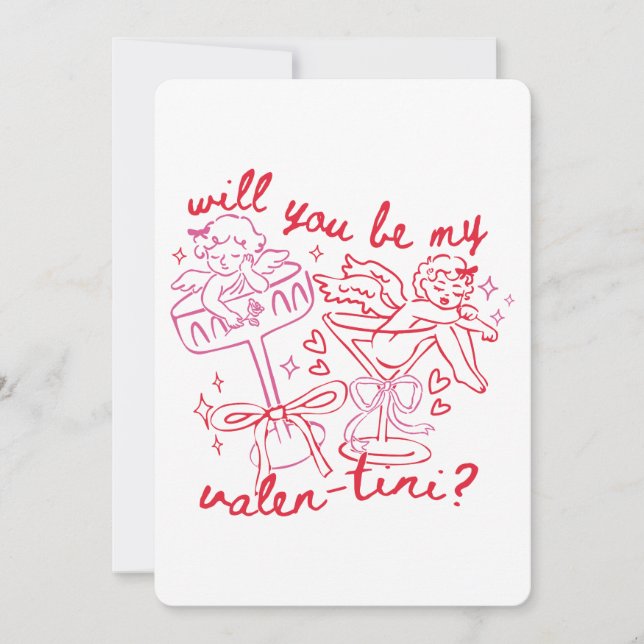 Will You Be My Valen-Tini? Martini Valentine's Day Holiday Card (Front)