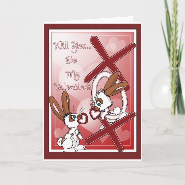 Will you be my Valentine- Bunny Hugs and Kisses Holiday Card (Front)