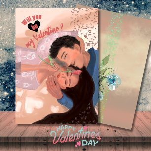Will You Be My Valentine Couple Hugging Holiday Card