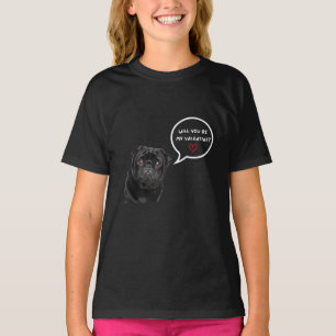 Will You Be My Valentine Cute Black Pug Dog T-Shirt