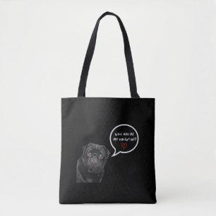 Will You Be My Valentine Cute Black Pug Dog Tote Bag