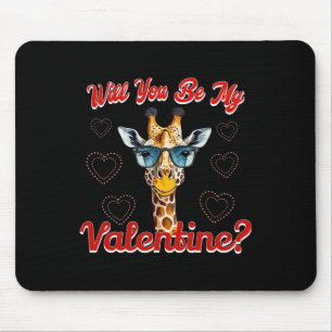 Will You Be My Valentine Funny Giraffe Valentines Mouse Mat