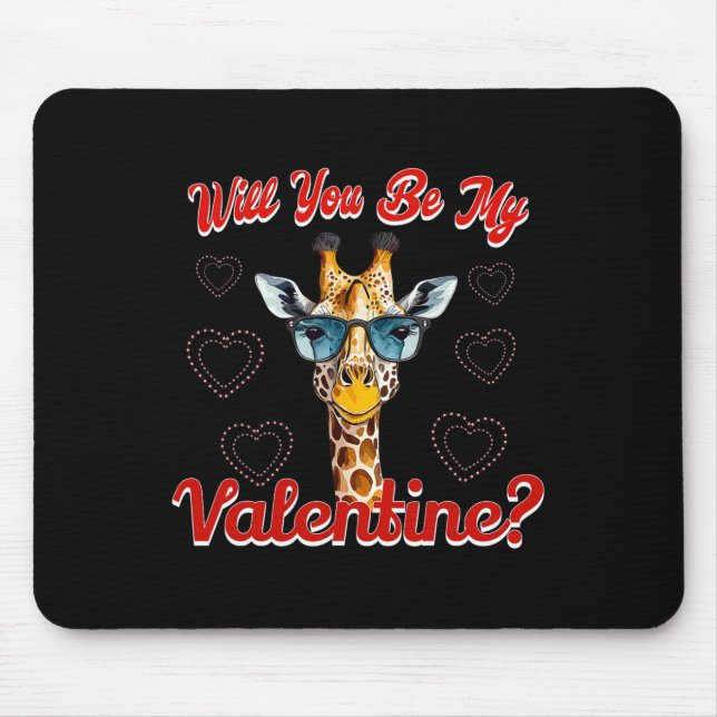Will You Be My Valentine Funny Giraffe Valentines  Mouse Mat (Front)