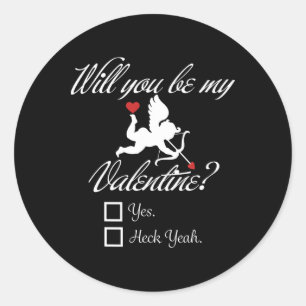 Will You Be My Valentine Funny Heart Cupid V-day  Classic Round Sticker