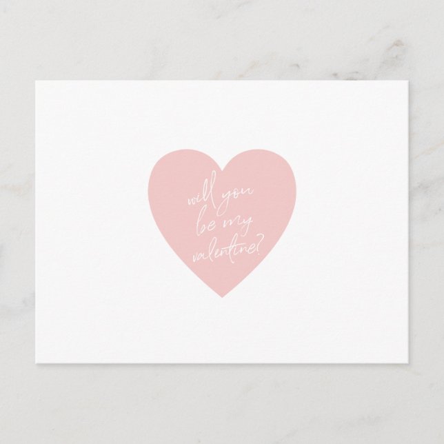 "Will you be my Valentine?" pink heart postcard (Front)