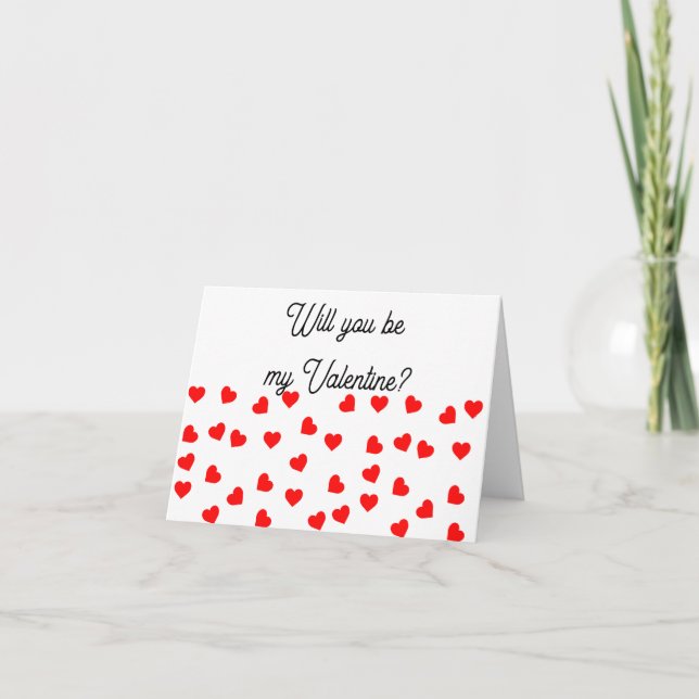 Will you be my Valentine? Playful Red Hearts  Holiday Card (Front)