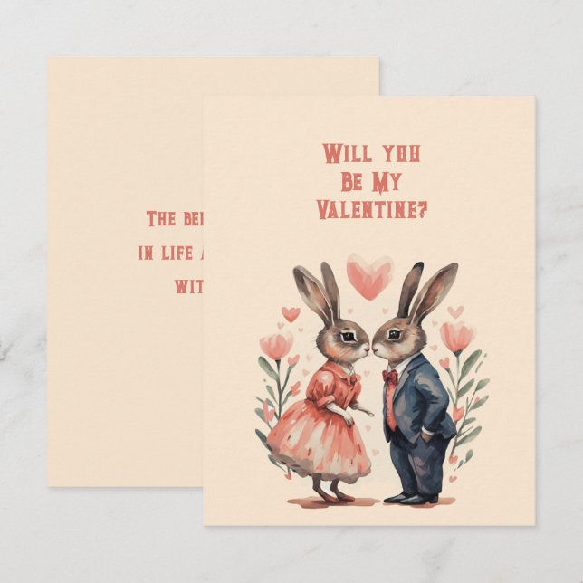 Will You Be My Valentine Rabbit Couple Card (Front/Back)