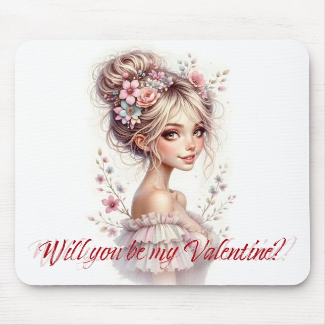 Will You Be My Valentine – Romantic Art Print Mouse Mat (Front)