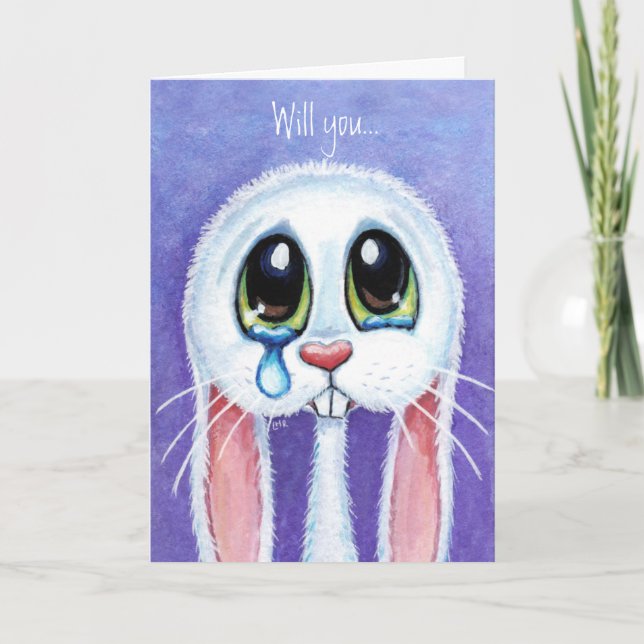 Will you be my Valentine - Sad Bunny Rabbit Card (Front)