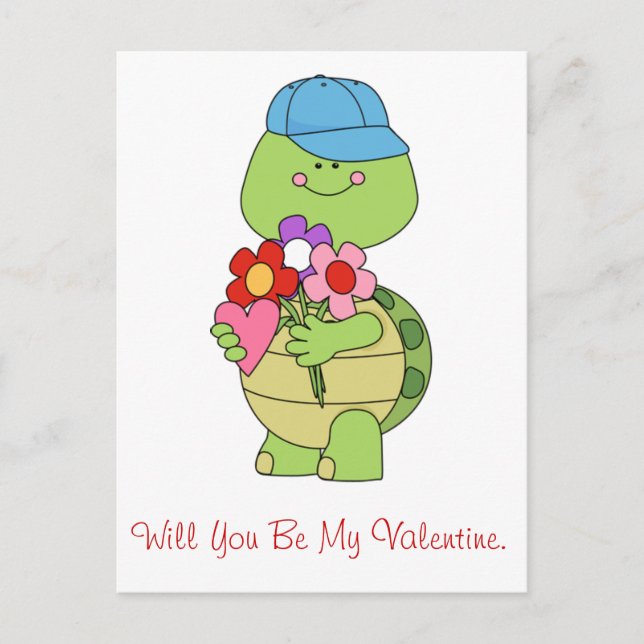 Will You Be My Valentine Turtle Holiday Postcard (Front)