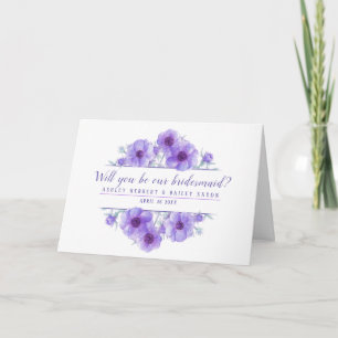 Will you be our bridesmaid anemone purple card