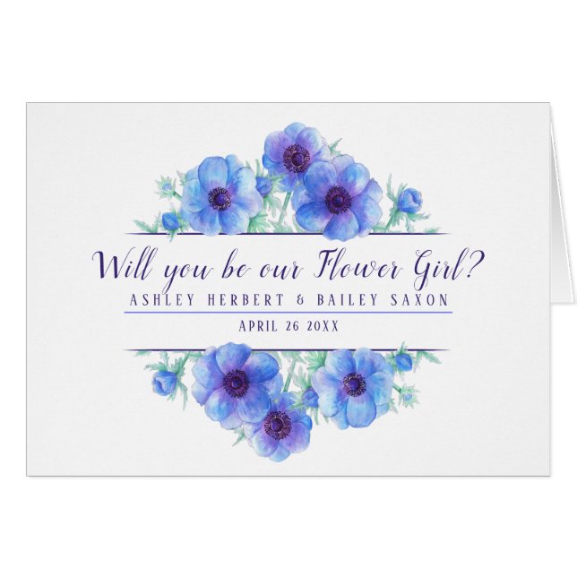 Will you be our flower girl anemone blue card (Front Horizontal)