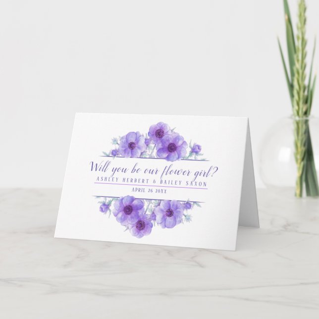 Will you be our flower girl anemone purple card (Front)
